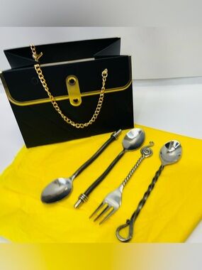 Lox 4 Cutlery Hand Forged Stainless Fork Spoons Thailand Blackened Twisted